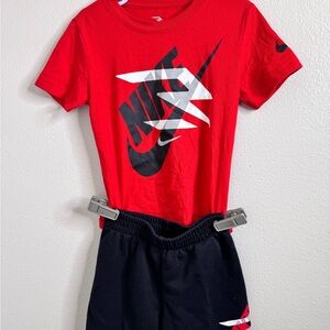 Nike Red and Black Logo Tee and Shorts